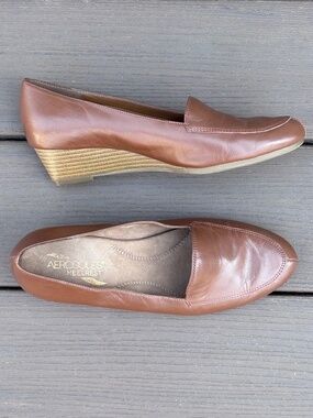 Aerosoles Heelrest Brown Shoes Women's 7.5 Wedge Heel Comfort Casual Closed Toe